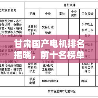 甘肃国产电机排名揭晓,前十名榜单不容错过!
